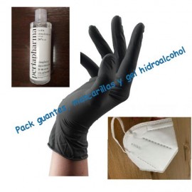 Pack guantes Nitrilo, gel y 10 mascarillas FFP2