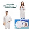 Promoción 10 batas blancas 20 mascarillas FFP2